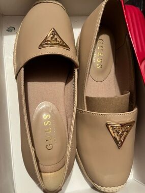 GUESS Beige Slip-On Espadrille Loafers with Gold Logo
